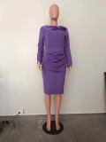 Women Solid Long Sleeve Patchwork Dress