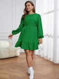 Plus Size Women Autumn and Winter Ruffle Round Neck Long Sleeve Dress