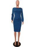 Women Solid Long Sleeve Patchwork Dress