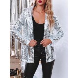 Turndown Collar long-sleeved sequined Casual blazer for women