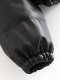 Leather Casual solid color leather cotton-padded Stand Collar jacket