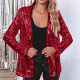 Turndown Collar long-sleeved sequined Casual blazer for women