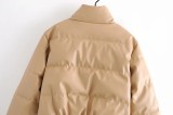 Leather Casual solid color leather cotton-padded Stand Collar jacket