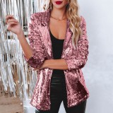 Turndown Collar long-sleeved sequined Casual blazer for women
