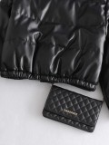 Leather Casual solid color leather cotton-padded Stand Collar jacket