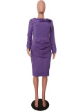 Women Solid Long Sleeve Patchwork Dress