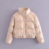 Leather Casual solid color leather cotton-padded Stand Collar jacket