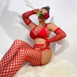 Tight Fitting Three-Piece Sexy Bikini Lingerie Women's Temptation Net Pantyhose Clothes