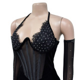 Fashion Women's Solid Color Halter Neck Slit Sexy Long Dress