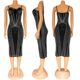 Autumn And Winter Women's Sexy Mesh Beaded Strap Nightclub Dress