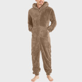 Men's Couple's Zippered Fleece Jumpsuit Thermal Pajamas