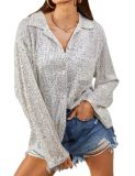 Women Sequin Long Sleeve Turndown Collar Casual Shirt