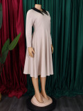 African Women Solid Long Sleeve Turndown Collar Elegant Dress