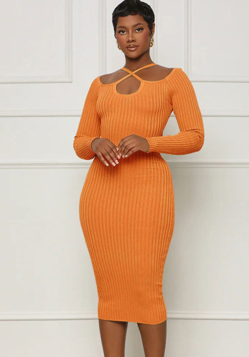 Autumn And Winter Long-Sleeved Chic Slim Sexy Halter Neck Knitting Bodycon Women's Dress