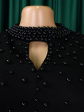 Women High Neck Elegant Beading African Dress