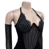 Fashion Women's Solid Color Halter Neck Slit Sexy Long Dress