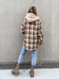 Winter Women's Outerwear Fashionable Hooded Plaid Coat