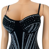 Autumn And Winter Women's Sexy Mesh Beaded Strap Nightclub Dress
