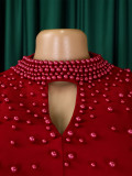 Women High Neck Elegant Beading African Dress