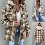 Winter Women's Outerwear Fashionable Hooded Plaid Coat