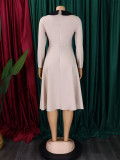 African Women Solid Long Sleeve Turndown Collar Elegant Dress
