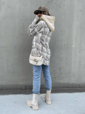 Winter Women's Outerwear Fashionable Hooded Plaid Coat