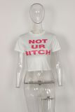 Women Summer Letter Printed Short Sleeve Crop T-Shirt