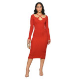 Autumn And Winter Long-Sleeved Chic Slim Sexy Halter Neck Knitting Bodycon Women's Dress