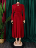 Women High Neck Elegant Beading African Dress