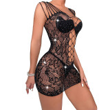 Women Full Star Beaded Net Backless Hollow Sexy Lingerie