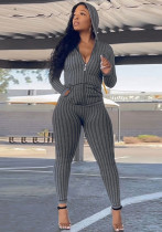 Women Sexy Stretch Ribbed Hooded Top and Pant Two-piece Set Women Sexy Stretch Ribbed Hooded Top and Pant Two-piece Set