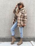 Winter Women's Outerwear Fashionable Hooded Plaid Coat