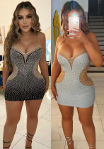 Autumn And Winter Women's Sexy V-Neck Mesh Beaded Patchwork Strap Dress Autumn And Winter Women's Sexy V-Neck Mesh Beaded Patchwork Strap Dress