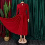 Women High Neck Elegant Beading African Dress