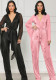 Women's Spring And Autumn Pleated Mesh Sleeves V-Neck Belt Casual Jumpsuit