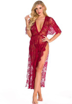 Women lace See-Through Long DressSexy Lingerie two-piece set