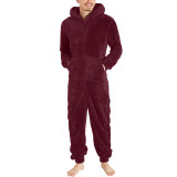 Men's Couple's Zippered Fleece Jumpsuit Thermal Pajamas