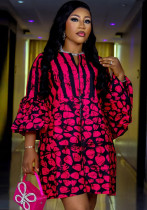 Women Casual Print Loose Bell Bottom Sleeve Dress Women Casual Print Loose Bell Bottom Sleeve Dress