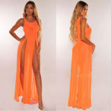 Erotic Night Lingerie Sexy Women's Sleeveless Slit Long Dress