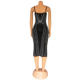 Autumn And Winter Women's Sexy Mesh Beaded Strap Nightclub Dress