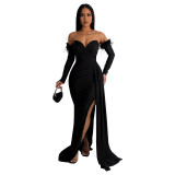 Women's Slit Long Sleeves Evening Dress
