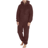 Men's Couple's Zippered Fleece Jumpsuit Thermal Pajamas