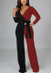 Women v-neck sexy solid color jumpsuit with belt