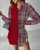 Spring/Winter Long Sleeve Printed Patchwork Shirt Dress