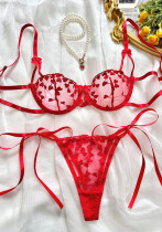 Romantic Heart Embroidered Sexy See-Through Mesh Bra Thong Lingerie Set Romantic Heart Embroidered Sexy See-Through Mesh Bra Thong Lingerie Set