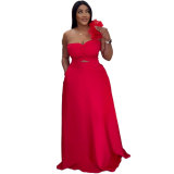 Sexy Slim Waist Ruffled One Shoulder Evening Dress