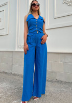Women's Two Piece Set Summer Sleeveless Short Vest Top Loose Solid Color Trousers Women's Two Piece Set Summer Sleeveless Short Vest Top Loose Solid Color Trousers