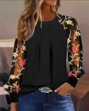 Spring Long Sleeve Fashion Round Neck Lace Patchwork Women's Shirts