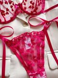 Romantic Heart Embroidered Sexy See-Through Mesh Bra Thong Lingerie Set