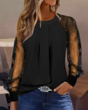 Spring Long Sleeve Fashion Round Neck Lace Patchwork Women's Shirts